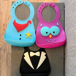 Make My Day - Silicone Kids Waterproof Bibs - Blue, Purple & Black - Multi-Pack